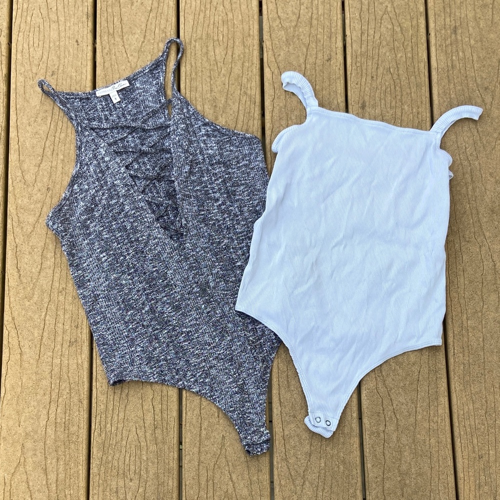 Express Bodysuit Bundle Ruffle, Ribbed, Y2K, Gray and Pale Blue Size Large